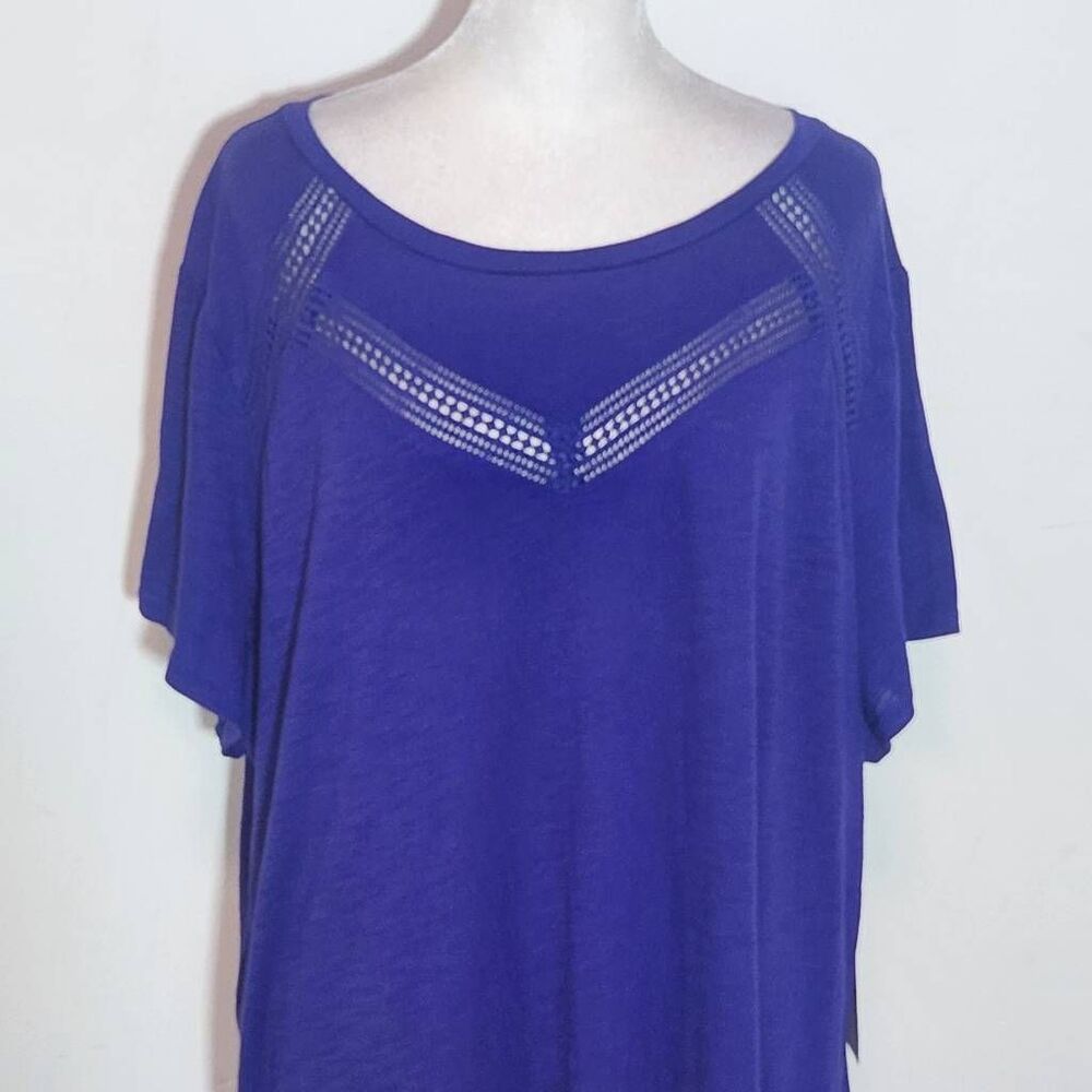 Liz Claiborne Purple T-Shirt with Crochet Lace Detail NWT Size 2X Plus Size Tee - Picture 3 of 11